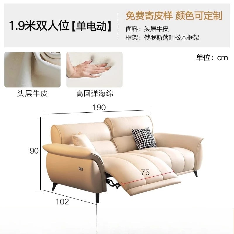 Electric Cream Cowhide Sofa – Luxury Living Room Space Capsule Design