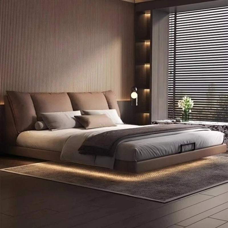 Modern Suspended Leather Platform Bed – King Size