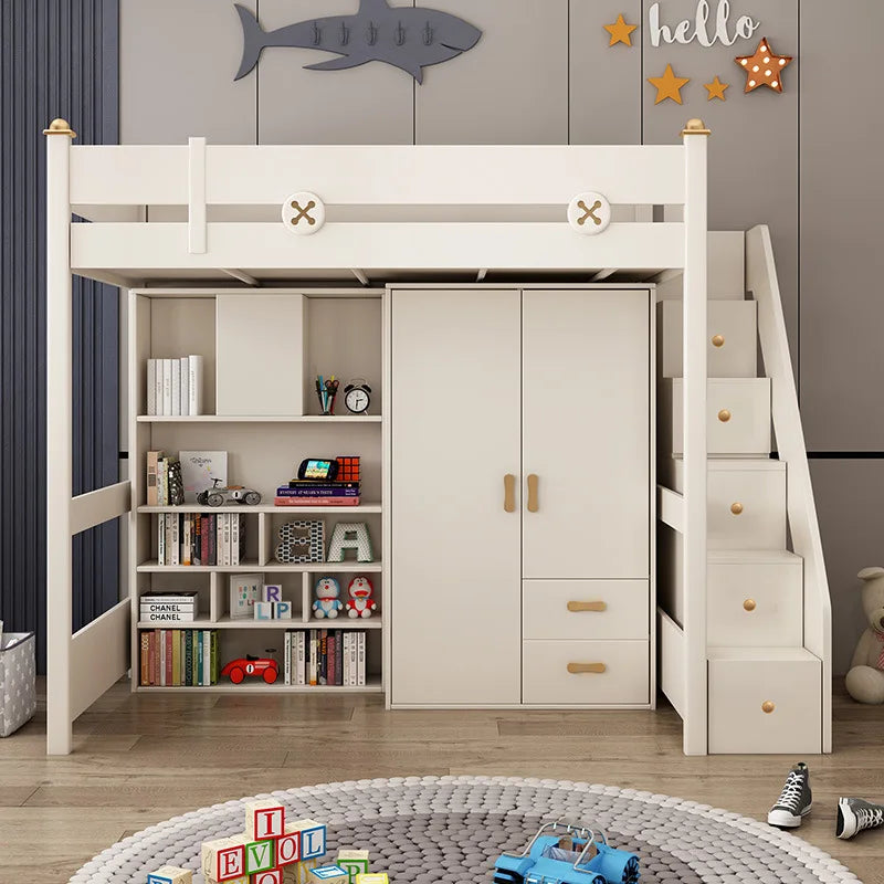Luxury Loft Bunk Bed with Desk & Wardrobe – Space-Saving Two-Storey Design