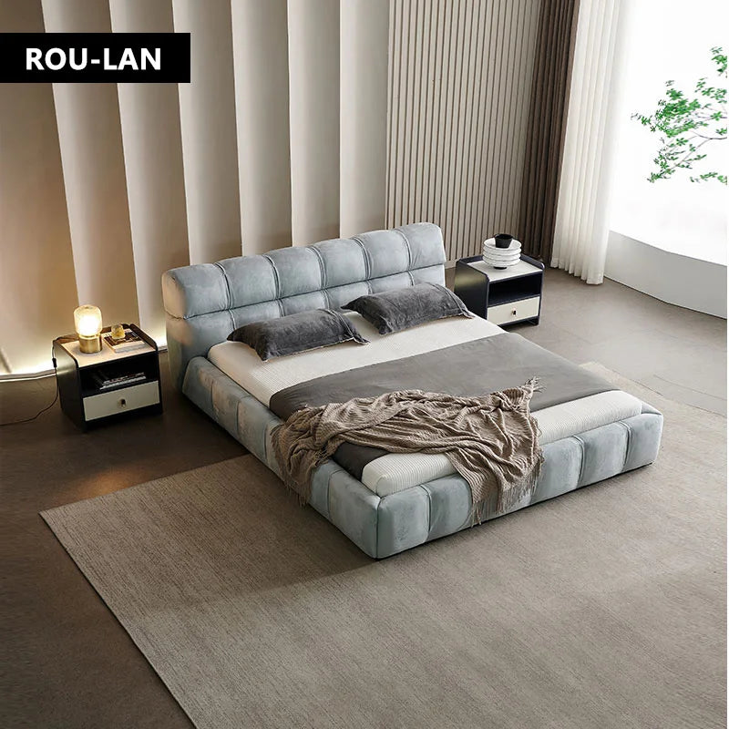 Modern Minimalist Fabric Bed – Italian Light Luxury Designer Double Bed