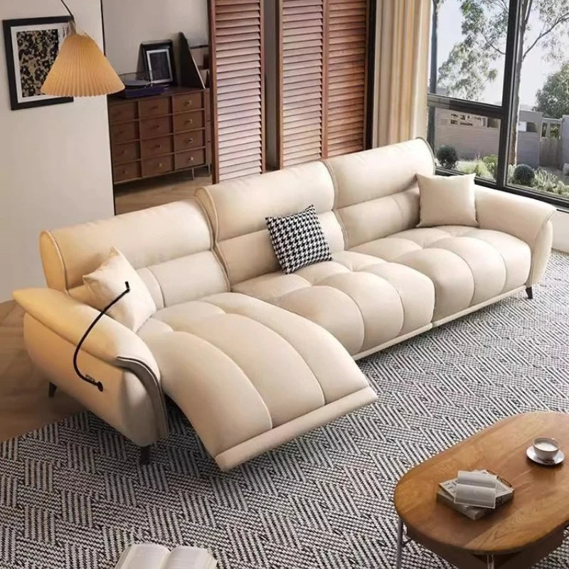 Electric Cream Cowhide Sofa – Luxury Living Room Space Capsule Design