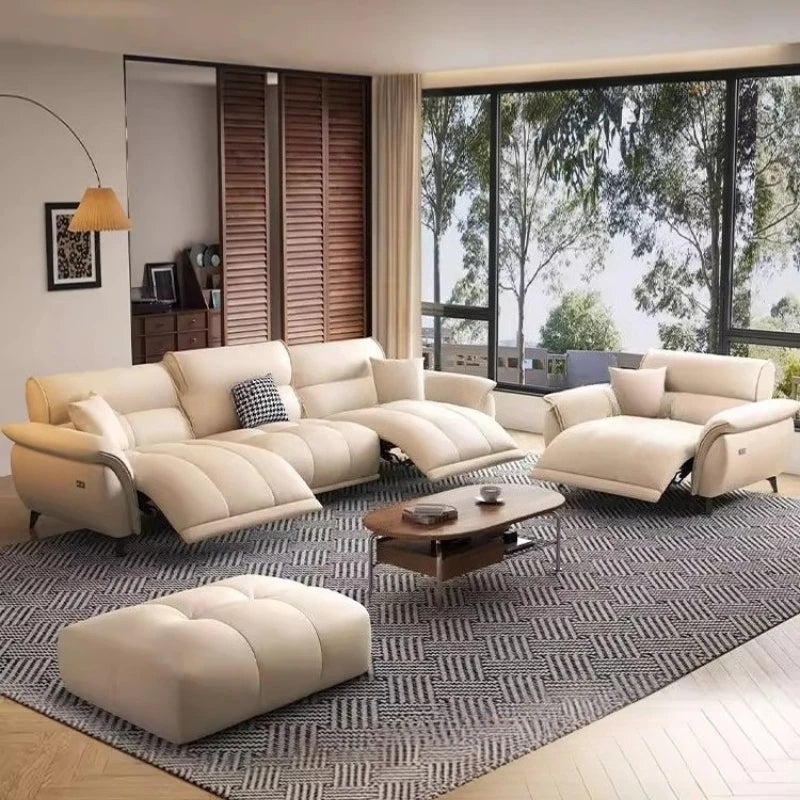 Electric Cream Cowhide Sofa – Luxury Living Room Space Capsule Design
