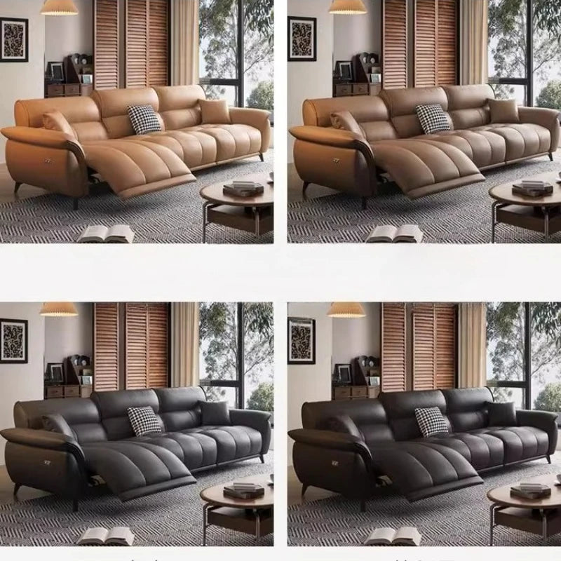 Electric Cream Cowhide Sofa – Luxury Living Room Space Capsule Design
