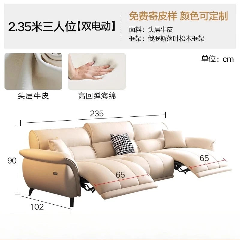 Electric Cream Cowhide Sofa – Luxury Living Room Space Capsule Design