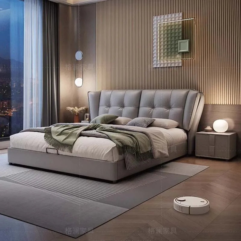 European Minimalist King Bed with Storage – Modern Wooden Luxury Bedroom Furniture
