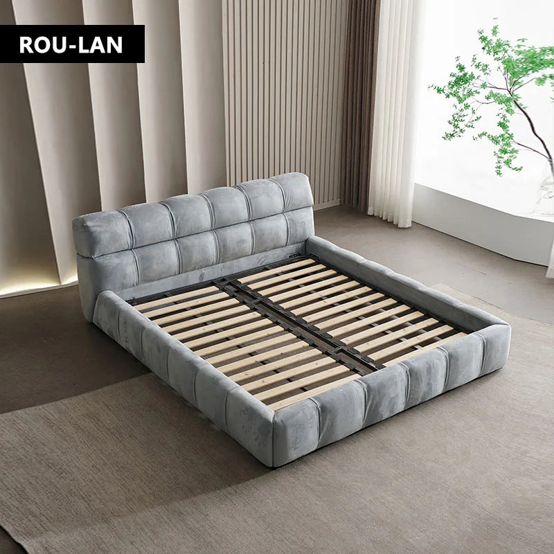 Modern Minimalist Fabric Bed – Italian Light Luxury Designer Double Bed