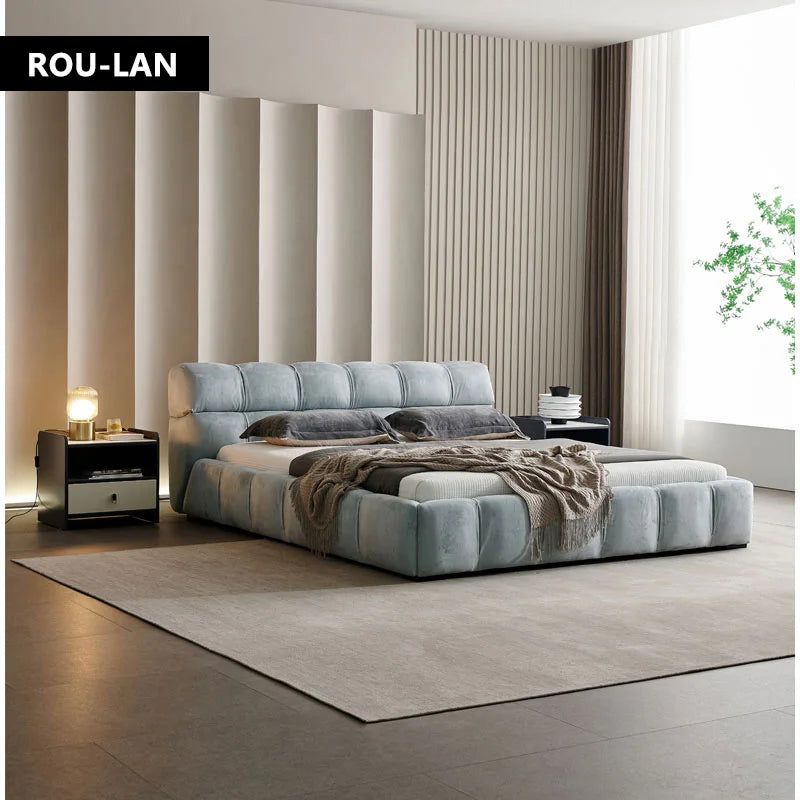 Modern Minimalist Fabric Bed – Italian Light Luxury Designer Double Bed