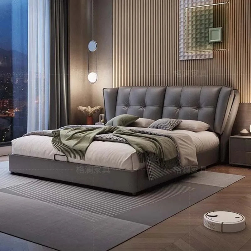 European Minimalist King Bed with Storage – Modern Wooden Luxury Bedroom Furniture