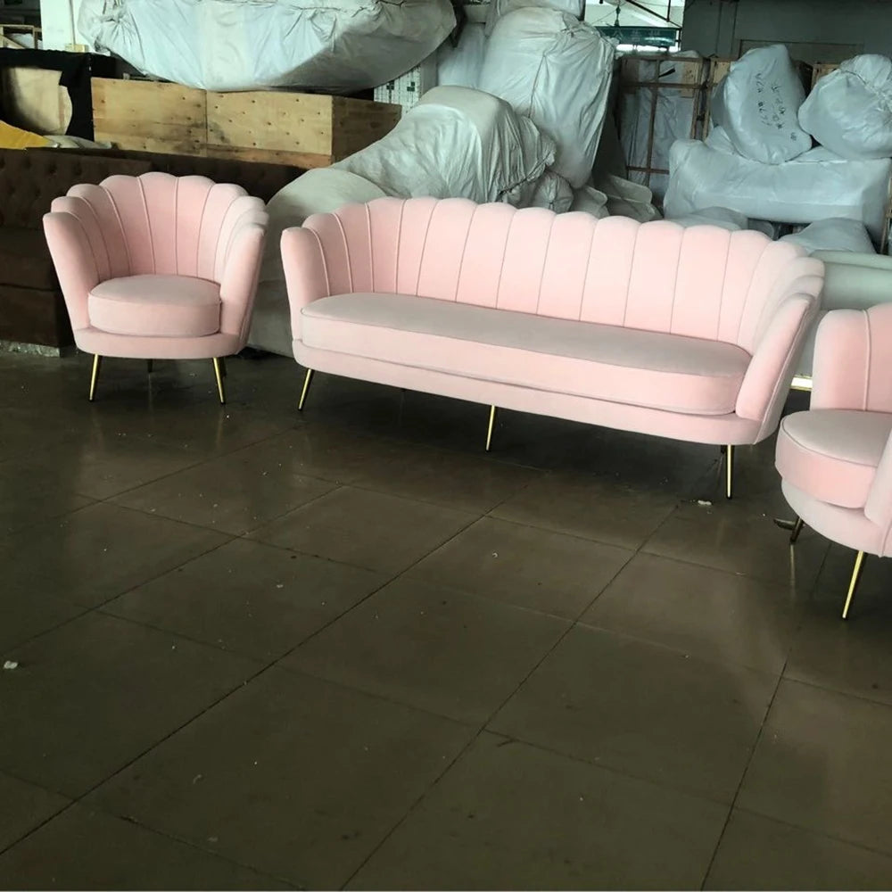 Nordic Modern Pink Velvet Sofa – Luxury Living Room & Office Reception Seating