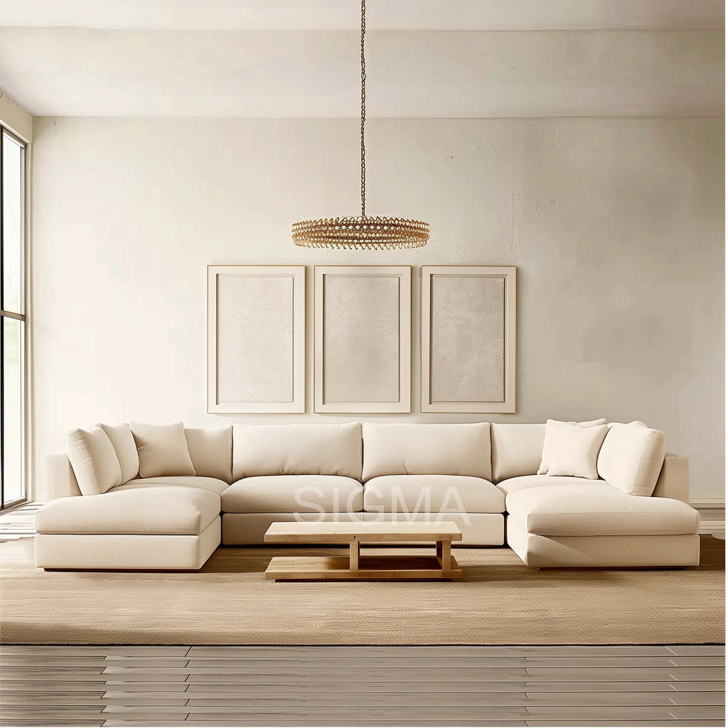 L-Shaped Fabric Sectional Sofa – Modern Living Room Furniture Set