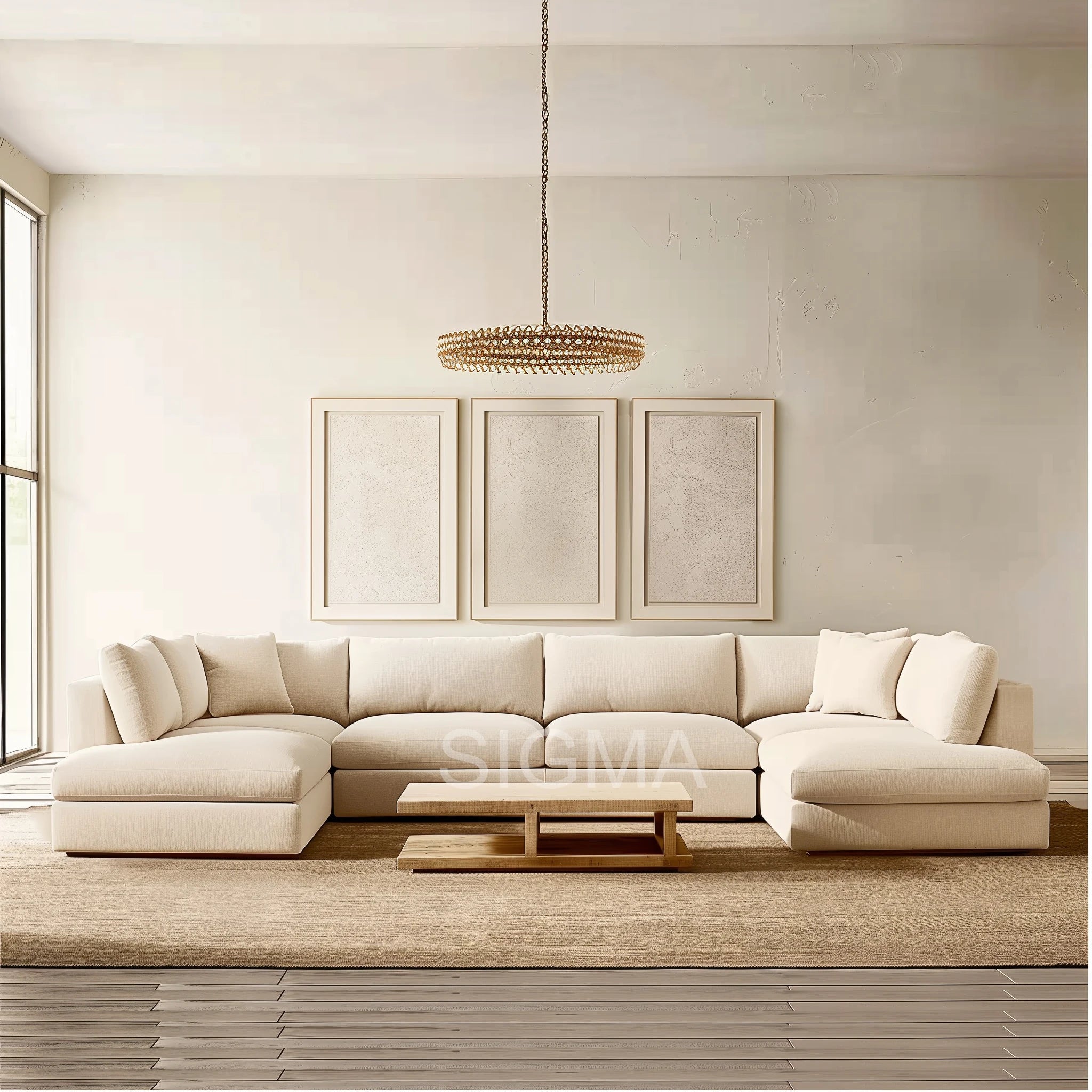 L-Shaped Fabric Sectional Sofa – Modern Living Room Furniture Set