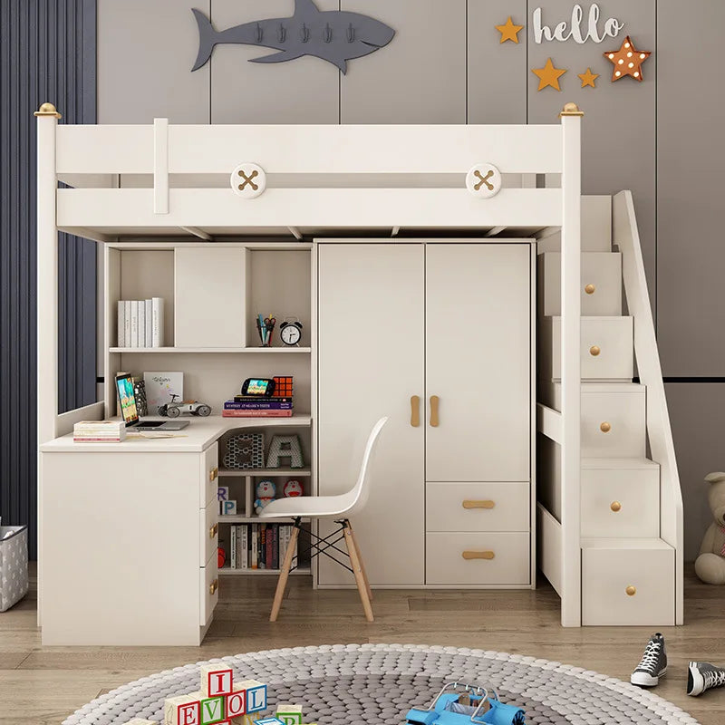 Luxury Loft Bunk Bed with Desk & Wardrobe – Space-Saving Two-Storey Design