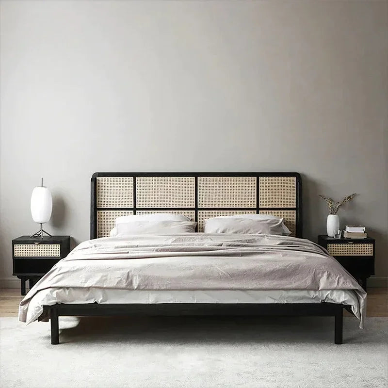 Nordic Elegance Solid Wood Double Bed Frame – Minimalist Hotel-Style Bedroom Furniture