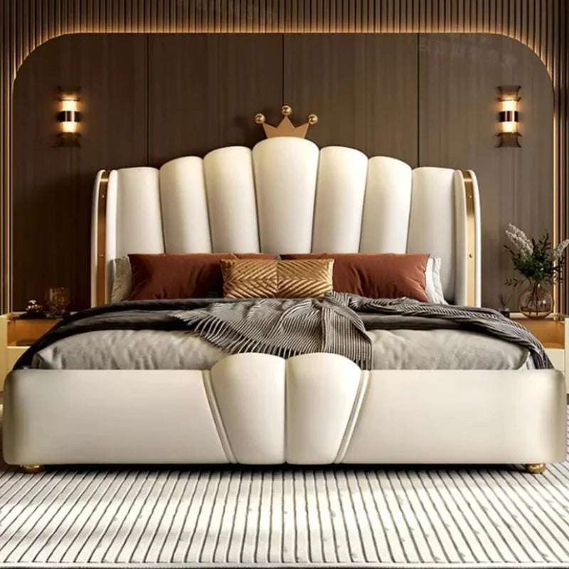 Modular Designer Aesthetic Bed Frame – White Faux Leather