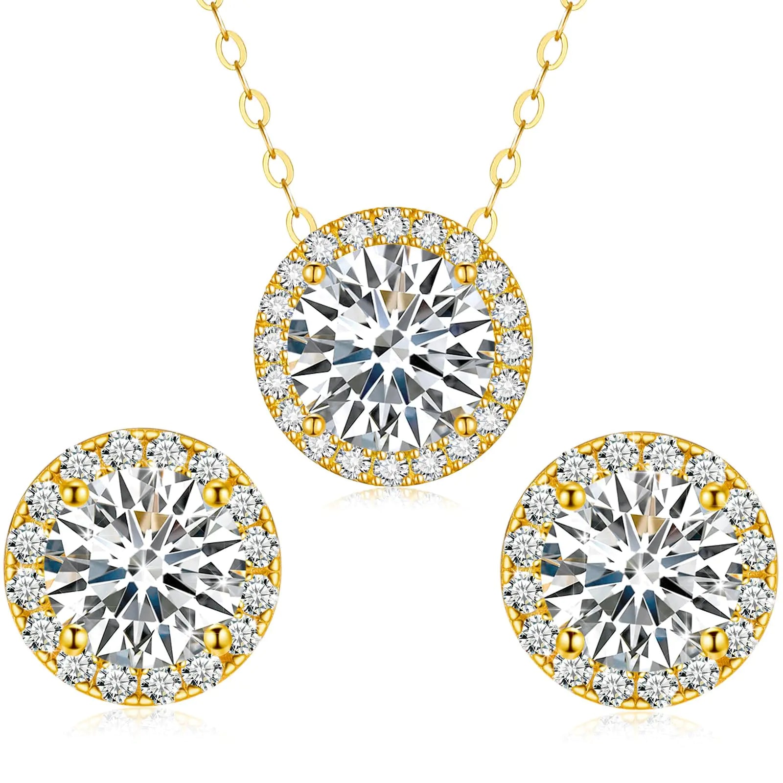 Gugots Moissanite Diamond Necklace and Earrings Set for Women/Men Crystal Silver Jewelry Prom Accessories Anniversary Birthday Party Moissanite Jewelry Set Gifts 1ct