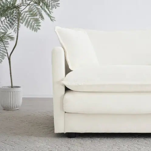 Modern Fabric Loveseat Sofa Couch For Living Room, Upholstered Large Size Deep Seat 2-Seat Sofa With 4 Pillows ,White Chenille