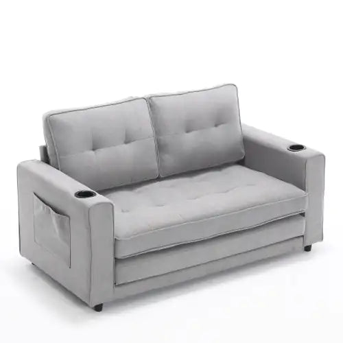 VIDEO Provided 3-in-1 Upholstered Futon Sofa Convertible Sofa Bed,Foldable Tufted Loveseat With Pull Out Sleeper Couch Bed