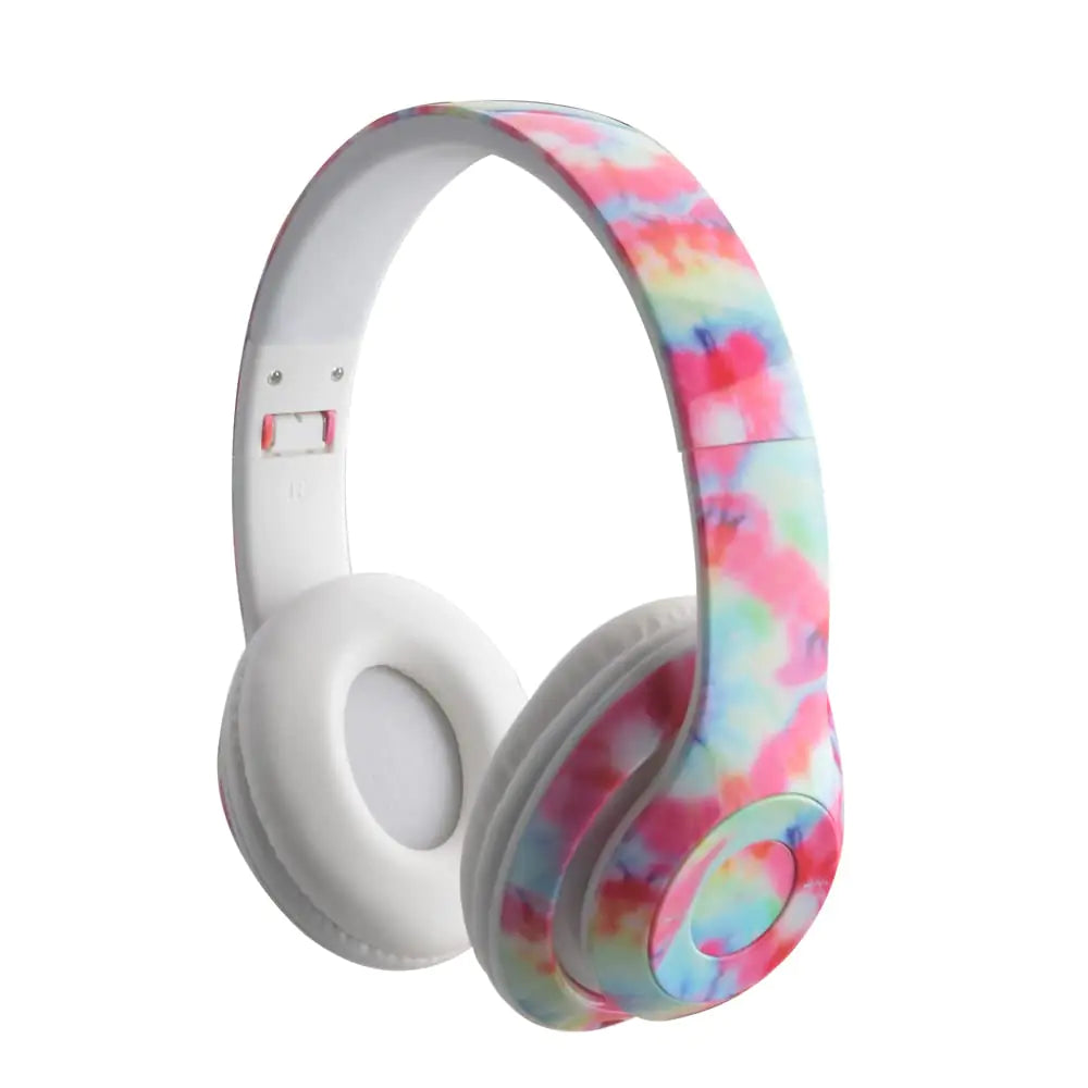 Wireless Express Bluetooth Headphones - Foldable Bluetooth Headset - Lightweight Headphones - Adjustable On-Ear Headphones - Fashion Bluetooth Headphones with Microphone (Tye Dye)