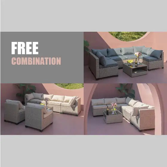 7-Piece Outdoor Patio Sofa Furniture Set – All-Weather Rattan Sectional with Cushions & Table