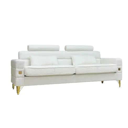 FX-P15-WBsofa Elegant White Imitation Wool Circle Fabric Sofa With Adjustable Headrests - Contemporary 3-Seat Couch With Gold Legs, Perfect For Living Room And Office DecorTEMU Suitable