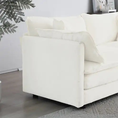 Modern Fabric Loveseat Sofa Couch For Living Room, Upholstered Large Size Deep Seat 2-Seat Sofa With 4 Pillows ,White Chenille